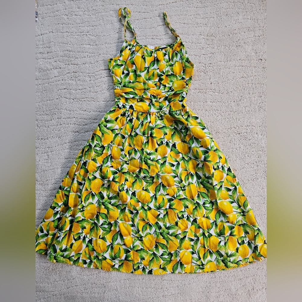 Retrolicious Lemon Print Dress - Yellow and Green